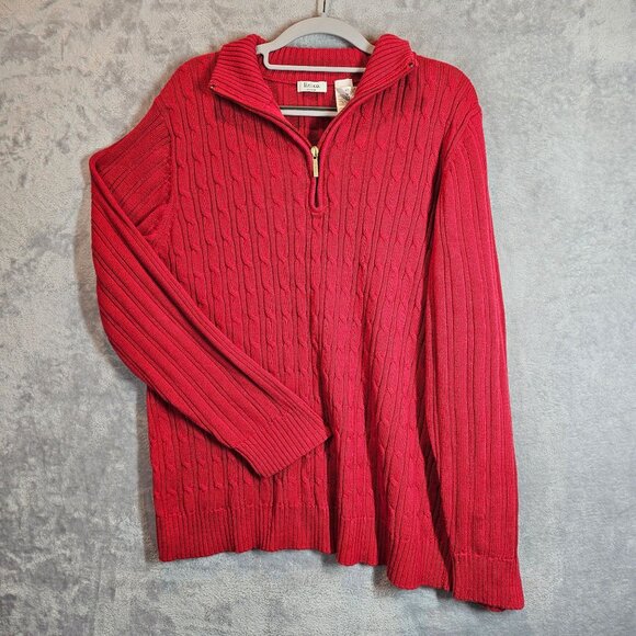 Liz & Co Women's 3X Bold Red Cable Knit Quarter-Zip Sweater Cotton Ribbed office - Picture 2 of 13